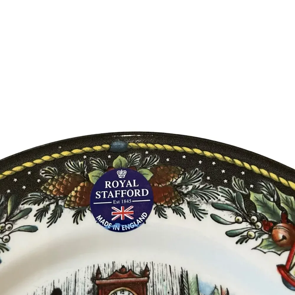Royal Stafford SANTA'S WORKSHOP 11in Dinner Plate Set of 4 Holiday Porcelain New